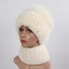 Women Winter Real Fur Hat Scarf 2 Pieces Knitted Rex Rabbit Fur Hat Top Natural Fox Fur Cap Scarves Sets Lady Warm Real Fur Caps