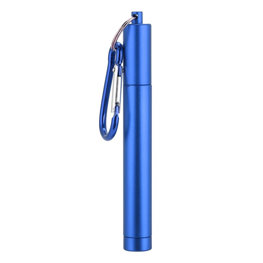 Retractable Reusable Stainless Steel Straw(Blue Aluminum Case Straw+Brush+Carabiner )