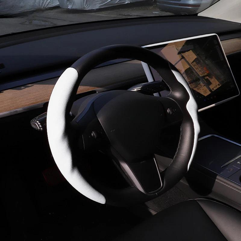 Suede Steering Wheel Cover for Tesla Model Y/3/3+ Steering Wheel Protective Cover Ultra Thin Decoration Car Interior Accessories