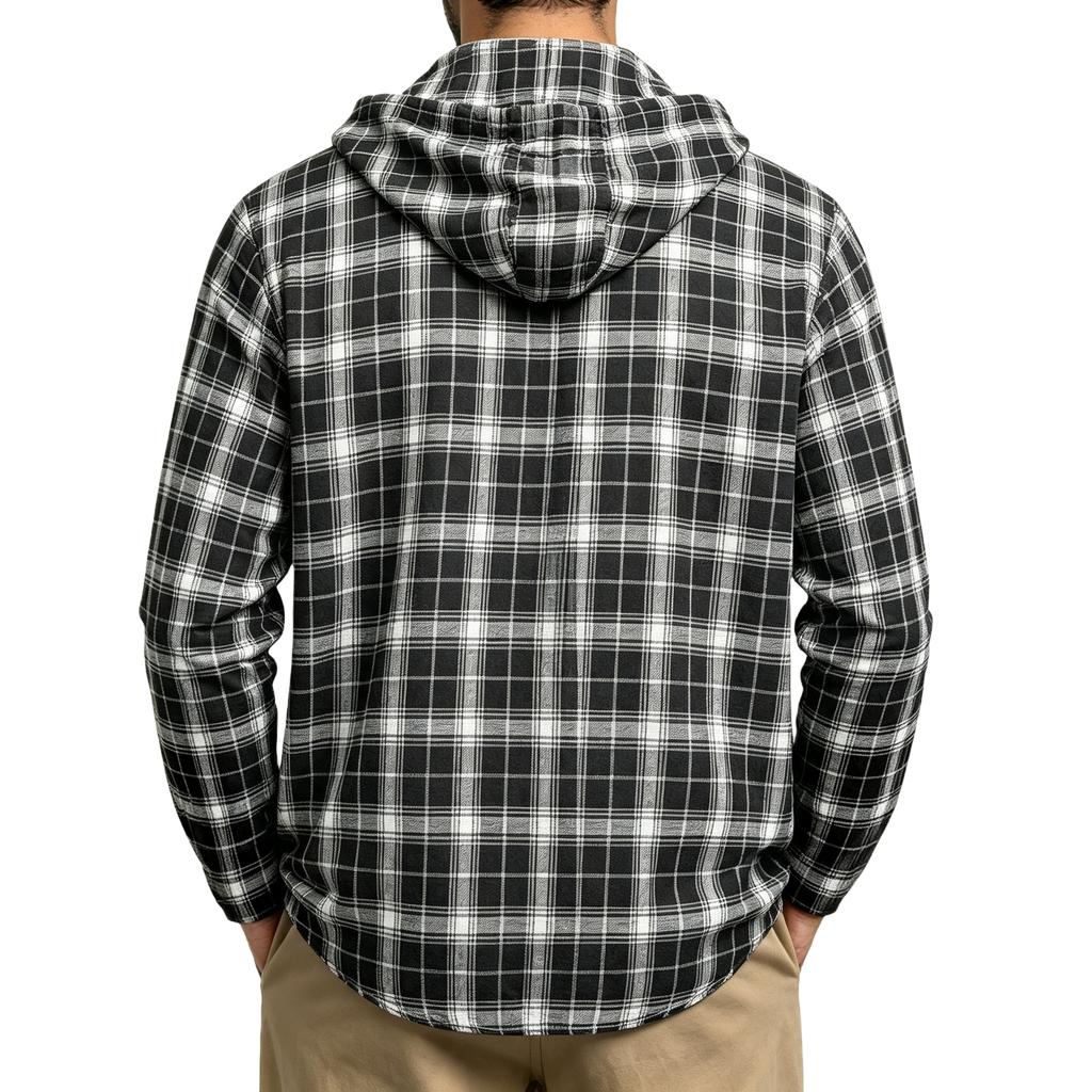 Men's Retro Casual Lightweight Loose Fit Plaid Hooded Long Sleeve Sun Shirt