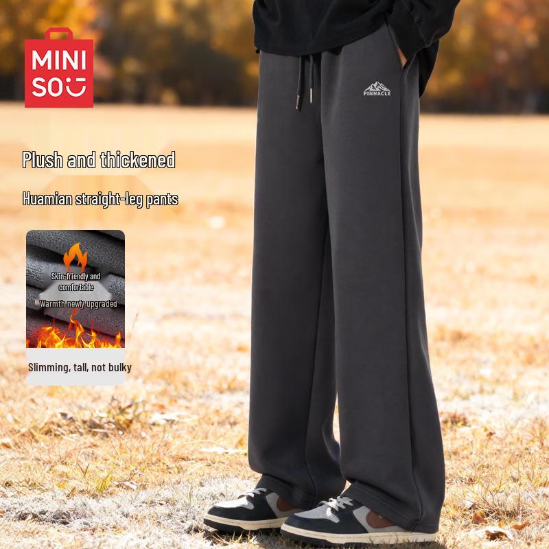 

MINISO Men s Heavyweight Fleece-Lined Straight-Leg Casual Pants 3XL