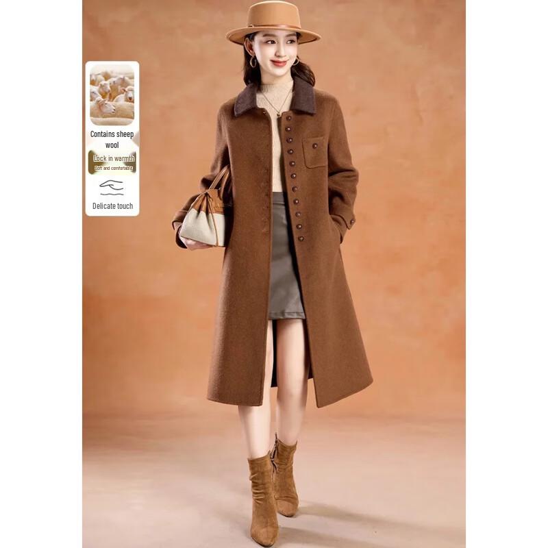 

Women s Elegant Double-Faced Wool Blend Mid-Length Coat XL
