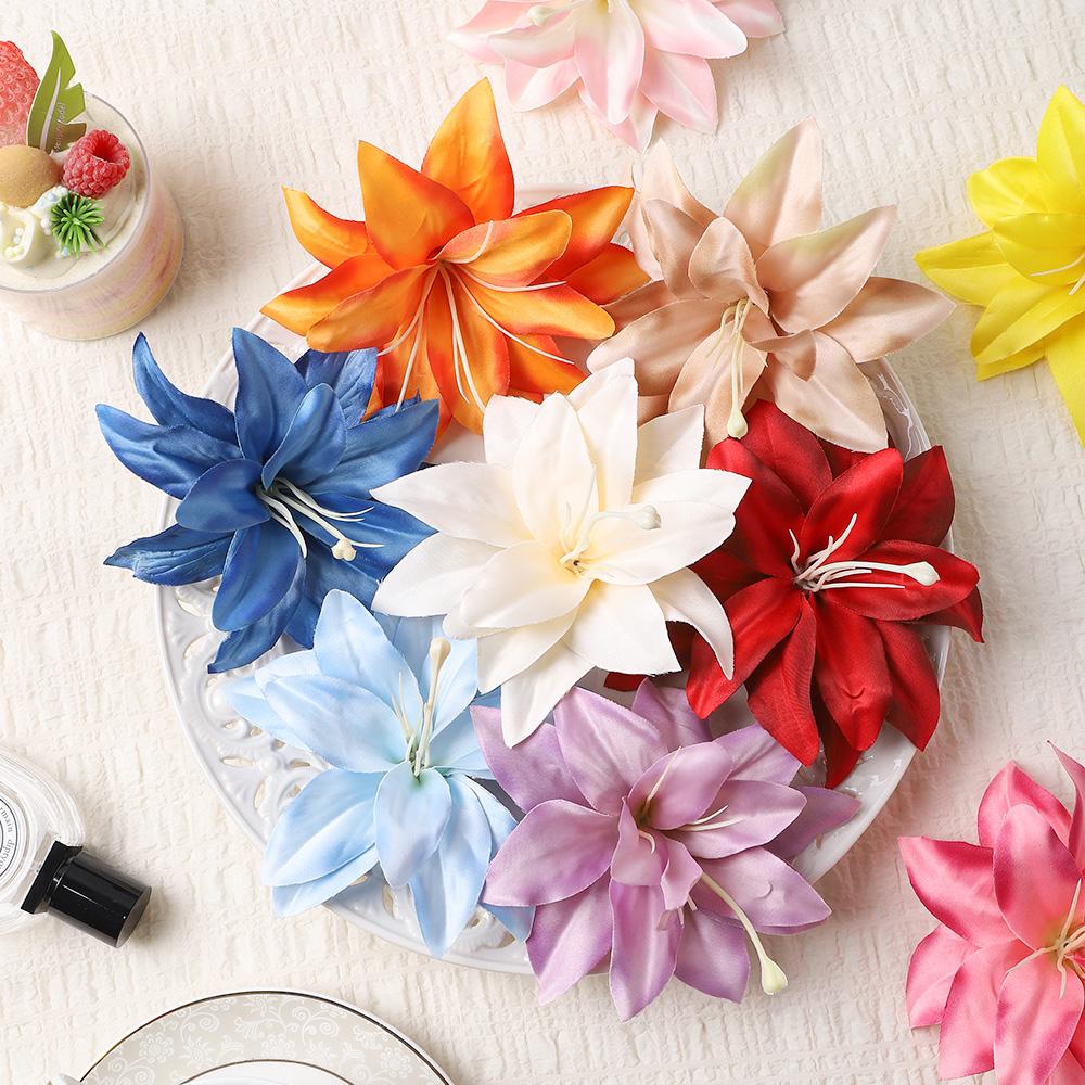 5/10Pcs Lily Artificial Flower Heads Hawaiian Silk Flower for Home Decoration Beach Holiday Wedding Girl Hair Accessories Decor