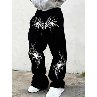 Men's Dark Casual Sports Wide Leg Pants, Loose All Season Long Pants, Sports Pants, Gothic Punk Hip-hop Y2K