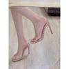 Open-toed rhinestone high heels for women's 2025 spring and summer new niche transparent nude sandals, thin heel square head, and sandals