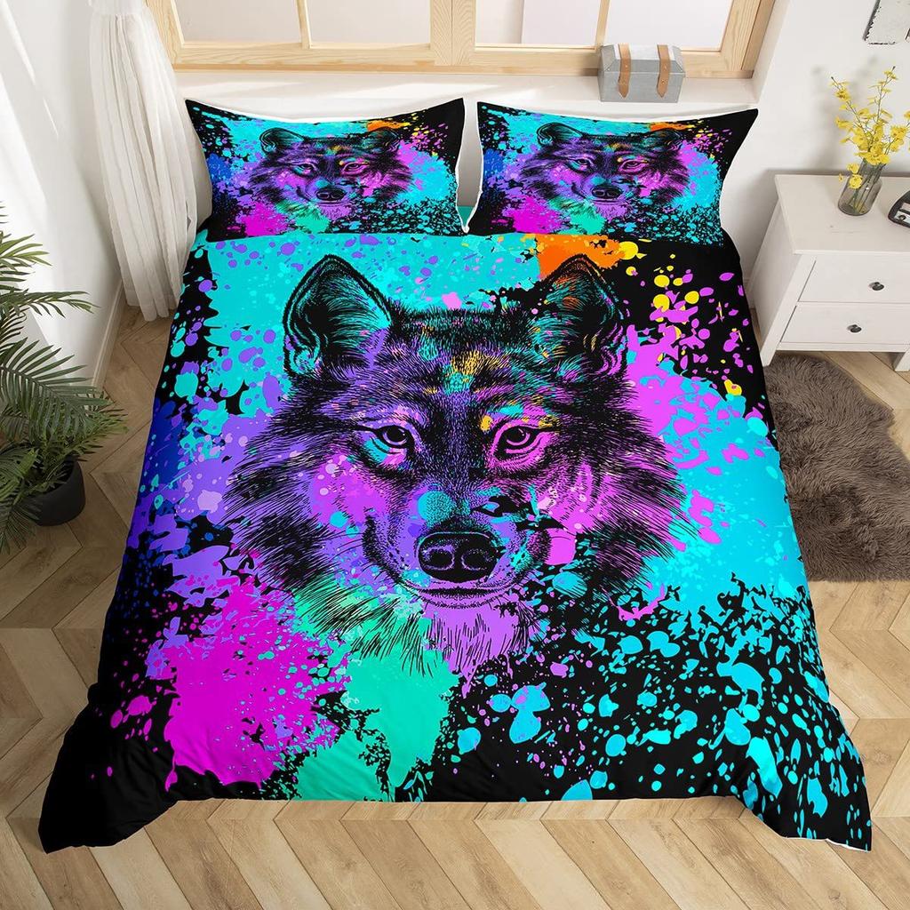 Colorful Cute French Dog Three-Piece Quilt Cover 3D Digital Printing Bedding Set Bed Cover