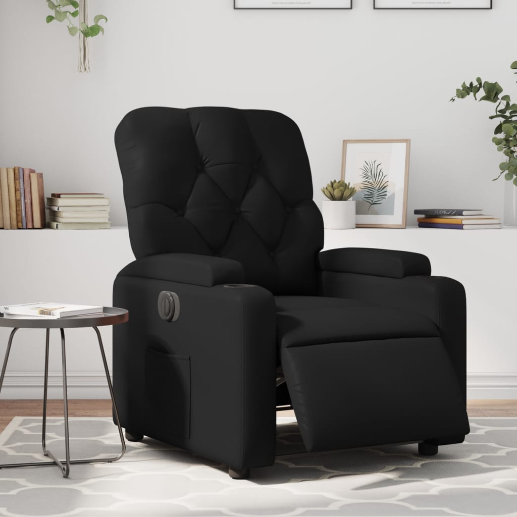Electric Recliner Chair Black Synthetic Leather