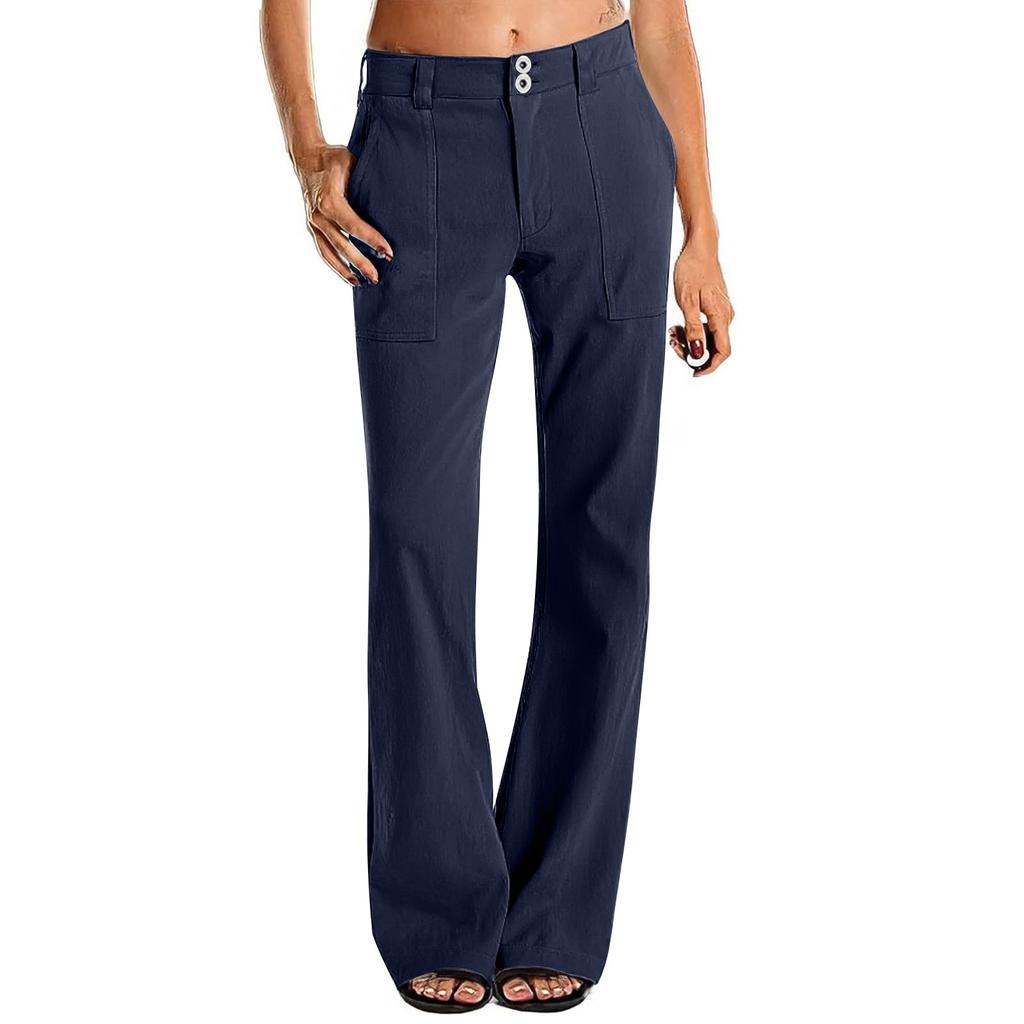 Women's Wide Leg Cargo Pants Flare Pants For Women Double Button Mid Waist Pants Trendy Fashion Casual Pants