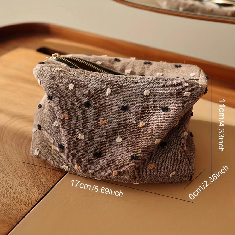Checkered Striped Fabric Cosmetic Bag Square Three-dimensional Zipper Storage Bag Travel Portable Handbag Liner Bag Makeup Bag