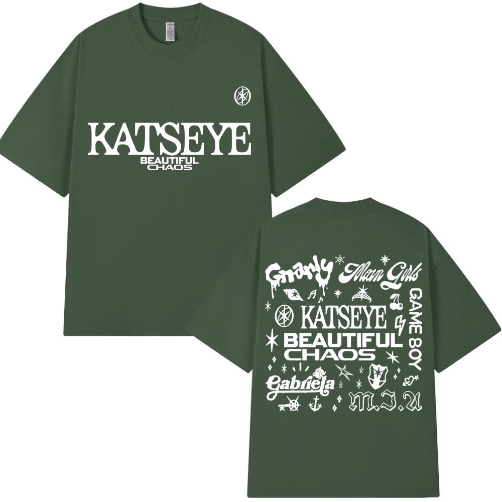 Korean Katseye Beautiful Chaos Tour T Shirt Kpop Vintage Harajuku Fashion Y2K Men Women T-shirt Cotton Loose T Shirts Fans Gifts