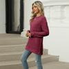 Autumn Winter Round Neck Pocket Hem Slit Loose T-shirt Solid Color Knitwear Pullover Top for Women