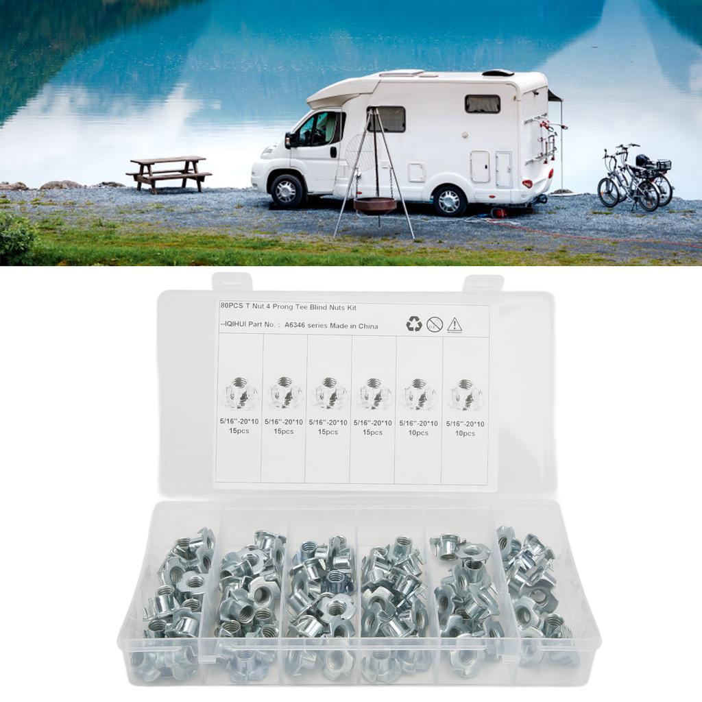 80 szt. Nakrętek T ze stali węglowej, ocynkowanej, odpornej na korozję, odpornej na rdzę, trwałej nakrętki z czterema pazurami