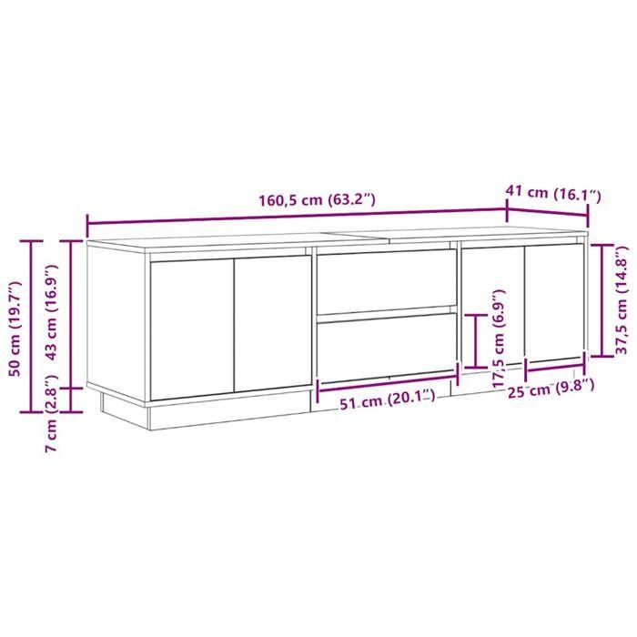 VidaXL Meuble TV avec lumières LED chêne noir 160,5x41x50 cm, support TV, meuble télé, meuble multimédia, banc TV, meuble 3328427
