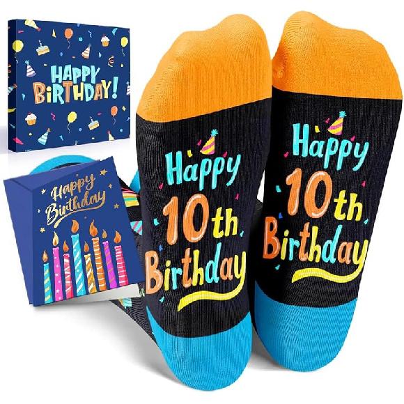 HAPPYPOP Birthday Gift Ideas for Kids - Socks for Girls Boys Age 3-12 with Greeting Card