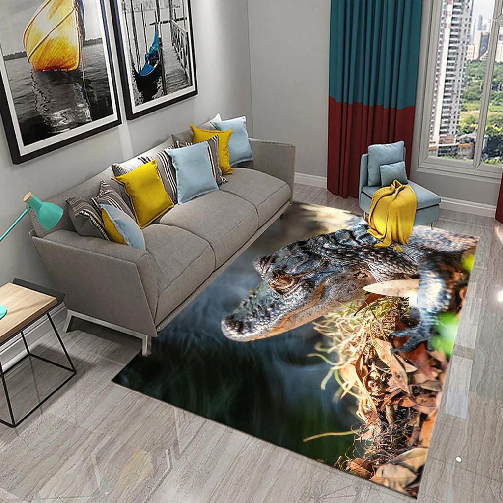 3D Crocodile Carpet Ferocious Wild Animal Rug for Living Room Bedroom Decor Carpet Kids Room Play Floor Mat Child Game Area Rug