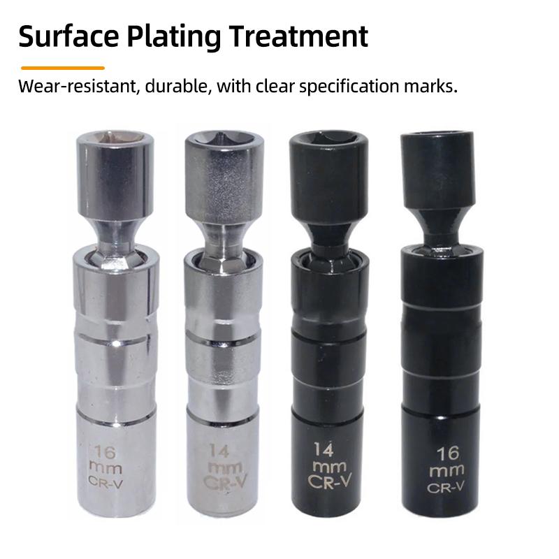 Universal Spark Plug Socket Wrench Adapter Magnetic 3/8" Drive 12 Angle Spark Plug Removal 14mm 16mm Car Repair Removal Tool