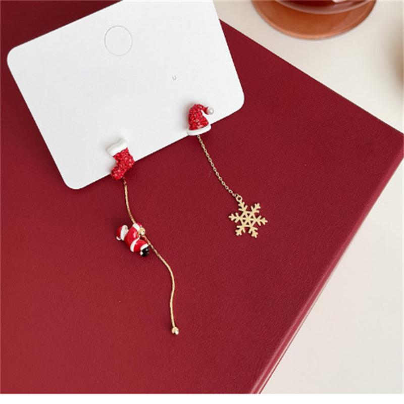 Festive Asymmetrical Santa & Christmas Tree Tassel Earrings