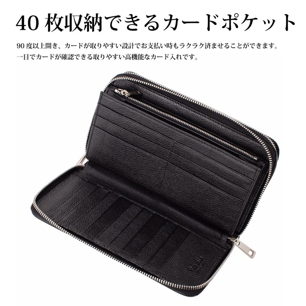 [Revetta] Stingray Leather Long Wallet, Large Capacity, 40 Card Slots, Double Zipper Closure, Silver, Galuchat, Stingray, Black, Men's, Genuine