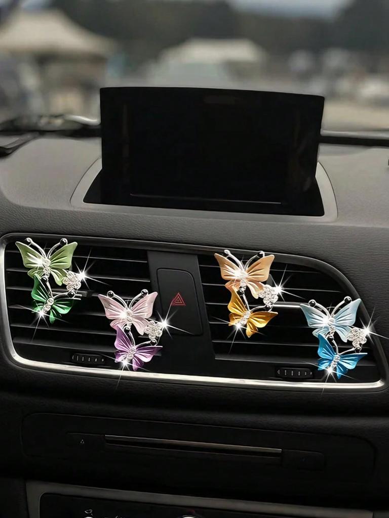 Car Air Vent Butterfly Clip, Gradient Pink Purple & Blue Design, Metal Clip for Car AC Vents, Vehicle Interior Decoration Access