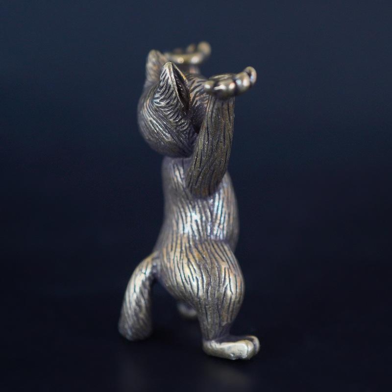 1 Pièce Figurines Animales en Laiton Métal Statue de Chat Kung Fu Dessin Animé Cuivre Antique Ornements de Bureau Miniatures Décoration de Maison