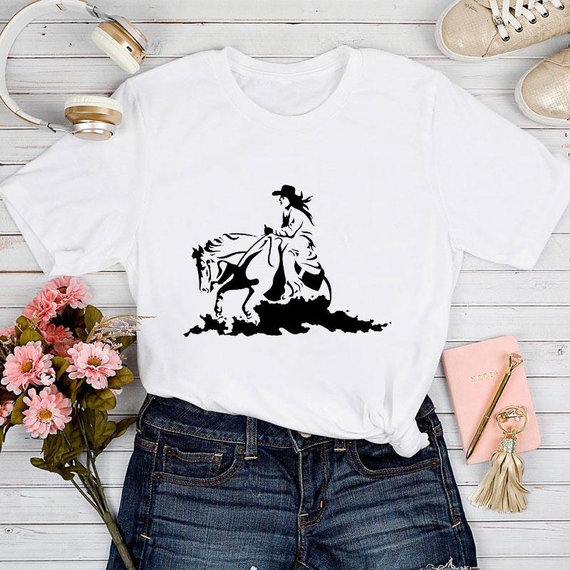 Modna koszulka damska 2025 Nadruk z kreskówkowym koniem Damska koszulka T-shirt Codzienna śmieszna koszulka dla pani Letnie ubrania dla kobiet Koszulki T-shirt