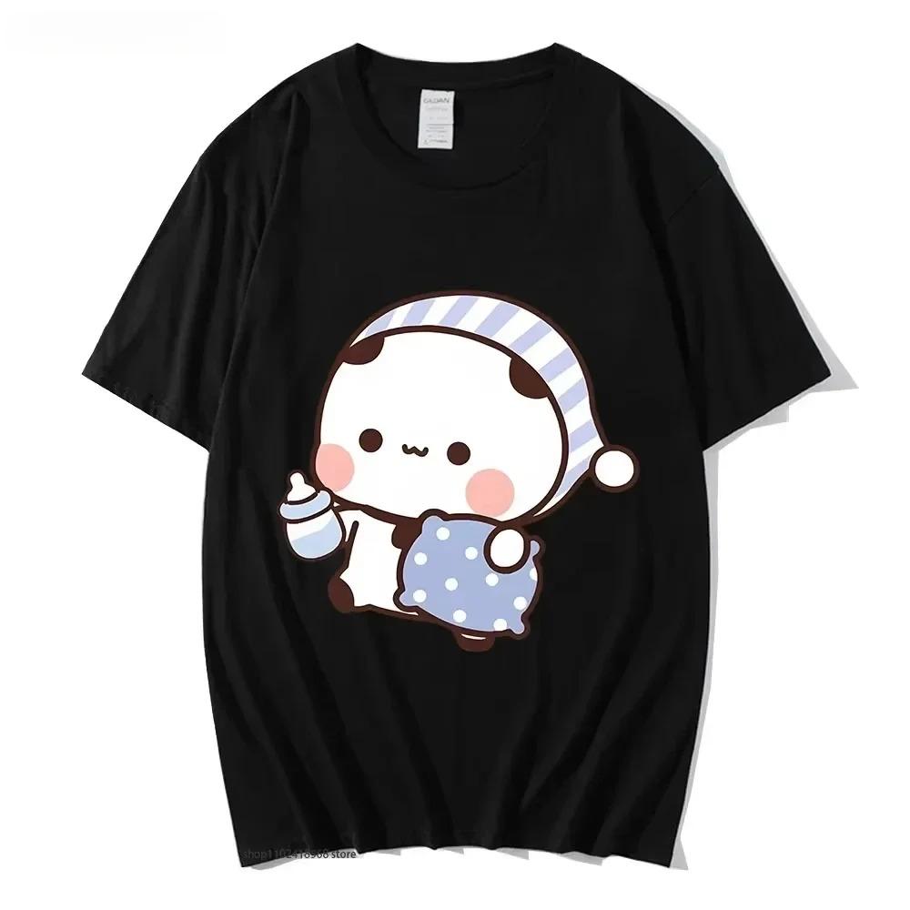 Couple Tshirt Cute BuBu Panda Going To Sleep with DuDu Bear Graphic Tshirt Women Clothes Sleeve Tops Women's Clothing
