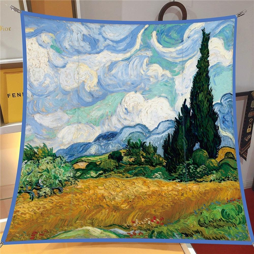 

Summer 90cm Wheat Field Painting Twill Silk Scarf Shawl Luxury Square Scarves Women Hijabs Neckerchief Head Scarves 90x90cm