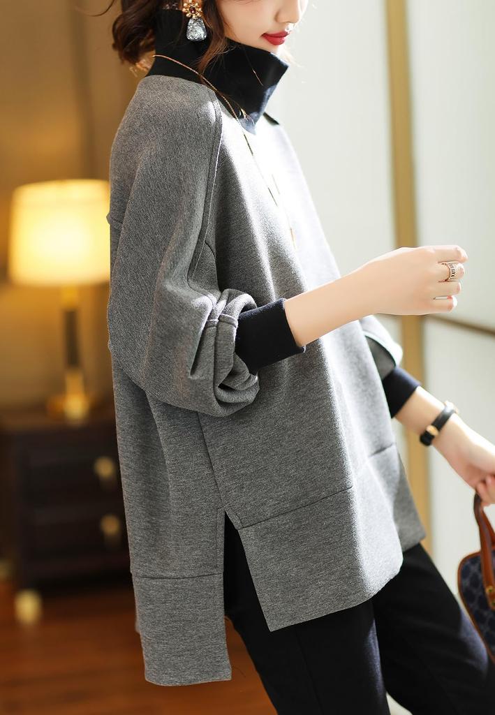 zroy Pullover High Loose Long Split H. Women's Hoodie, Neck, Fit, Sleeves, Sweatshirt, Detail, Slit, Casual, Stylish, Slimming, Fall/Winter