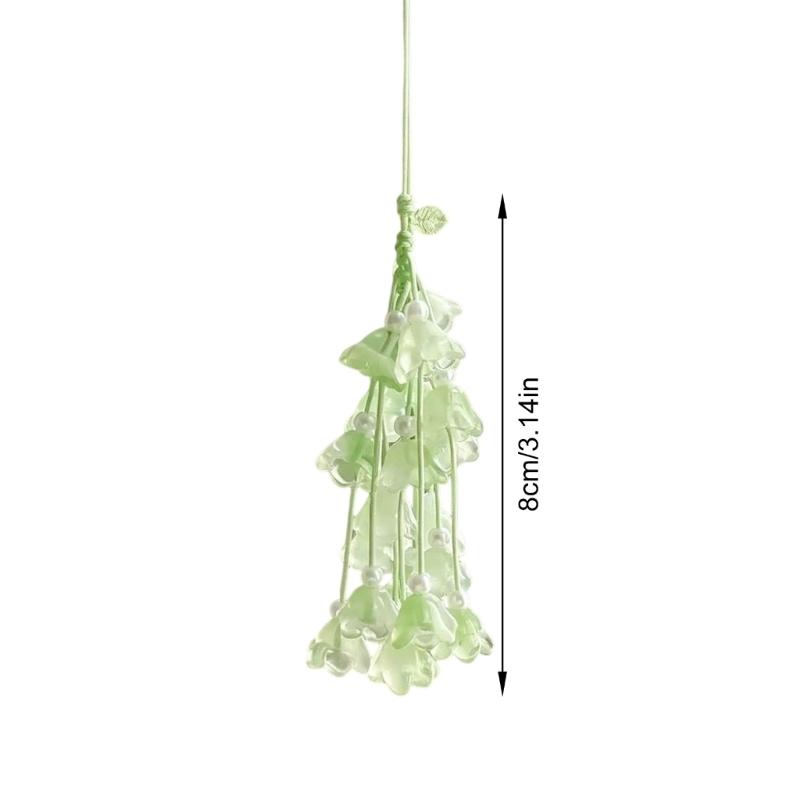 Floral Charm Strap Keychain for Bags and Phones, Valley Flower Hanging Style with Translucent Flower Drops and Bead Details