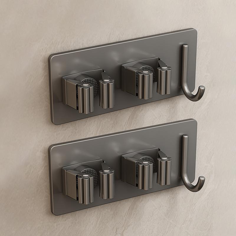 304 Stainless Steel Mop Holder Wall Mounted Adhesive Multi-Purpose Hooks Household Storage Organizer Rack Broom Hanger Stick