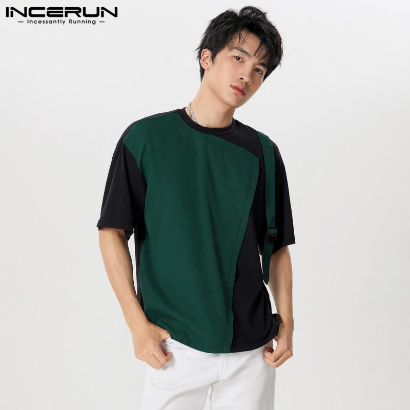 INCERUN Men O Neck Short Sleeve Tops Summer Patchwork T-shirts