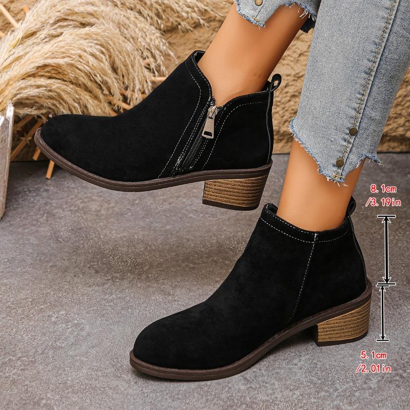 Women Fashion Boots Pointed Toe Square Heel Side Zipper Chelsea Boots Leisure All-match British Style Autumn Winter Naked Boots