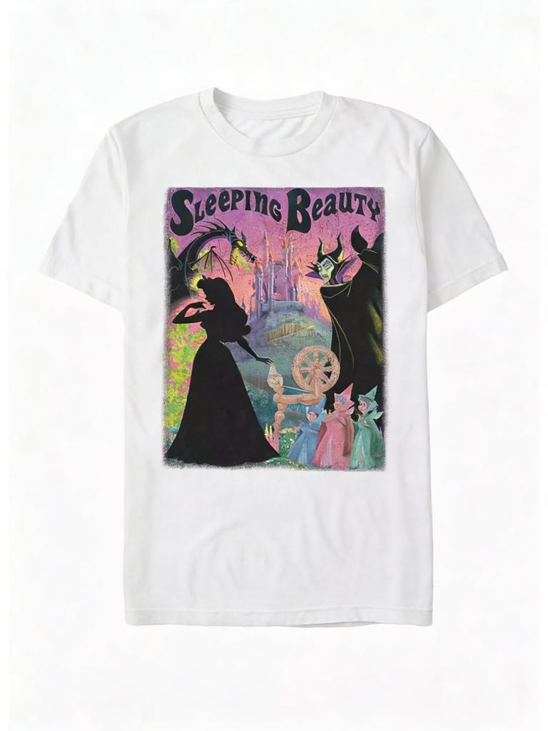 New Fashion    Sleeping Beauty Spindle Poster Cartoon Print High Quality WoUnisex Short Sleeve Loose Casual TShirt