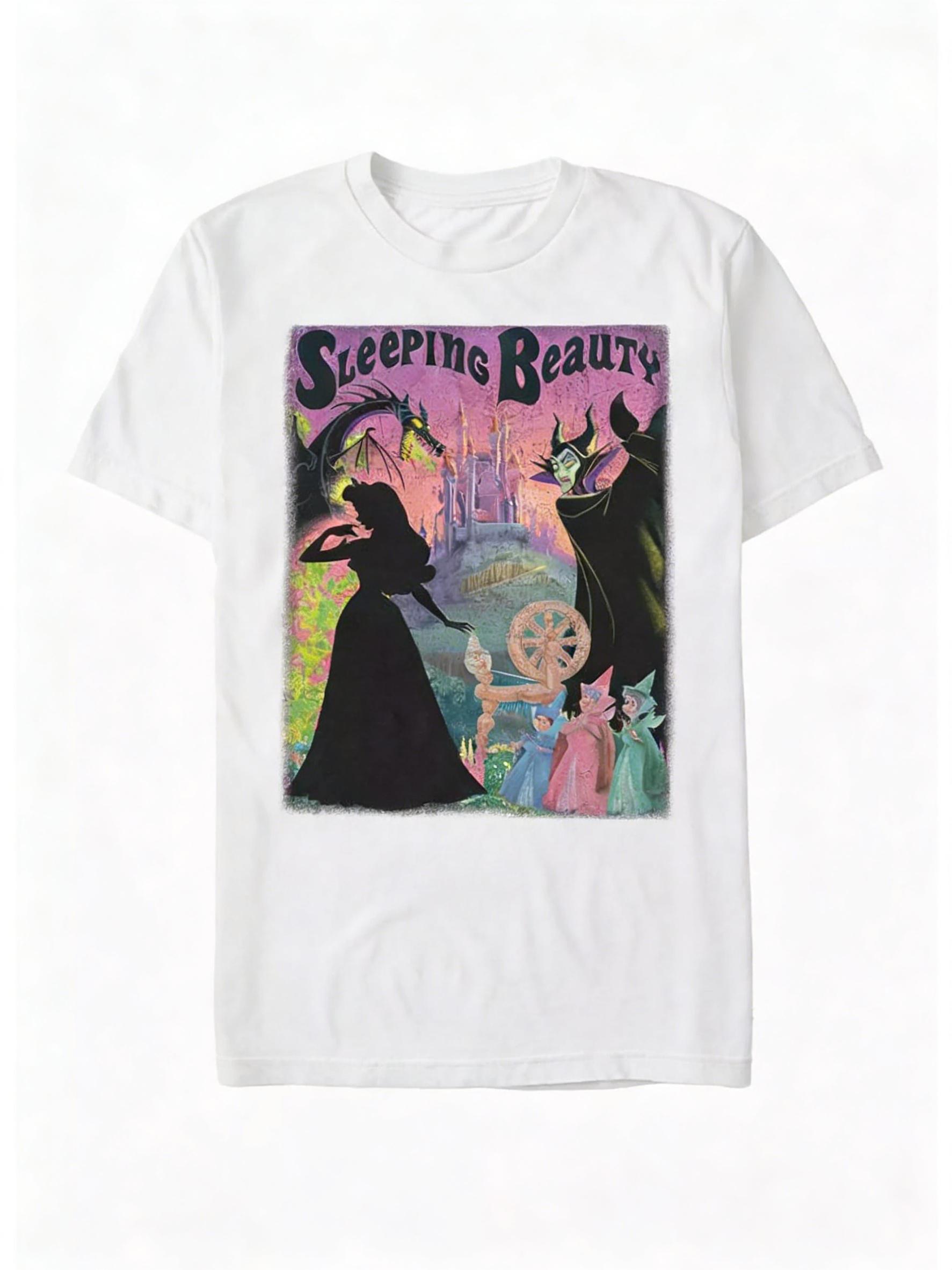 

New Fashion Sleeping Beauty Spindle Poster Cartoon Print High Quality WoUnisex Short Sleeve Loose Casual TShirt S