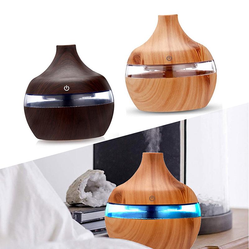 Wood Grain Ultrasonic Aroma Diffuser,300ml Cool Mist Air Humidifier with 7 Color LED Night Light for Home,Bedroom,Office