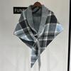 Womens Wool Blend Plaid Shawl Scarf With Color Block Design Warm Knitted Triangle Wrap Winter