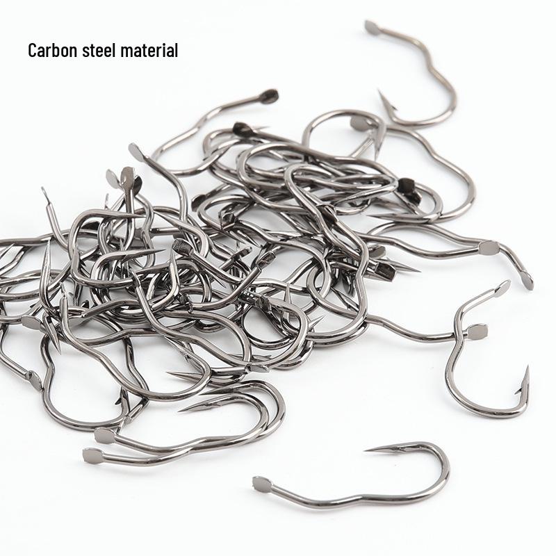 Automatic 3-Shaped Carbon Steel Fish Hook with Barb for Crucian Carp & Wild Fishing - Anti-Spit, Triple-Bend Design