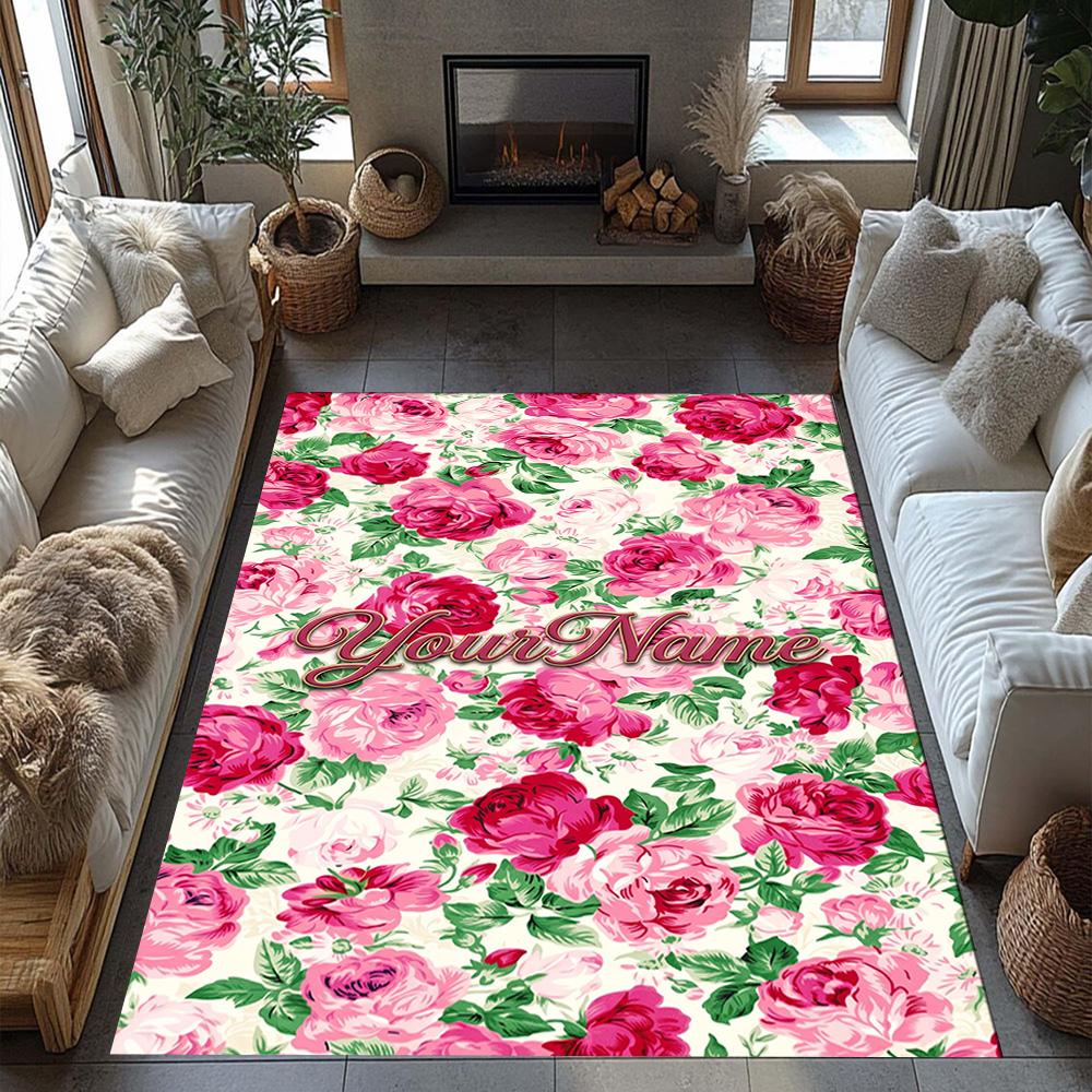Rose Personalized Text Area Rug Perfect for Decorate Room Outdoor Playrooms Hallway Anti-slip Rug Office Home Decor Birthday/Christmas Gift
