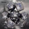 7 Pcs Black Flower Metal Dice Solid Metal Polyhedral Dice Set Suitable for Role-Playing RPG Board Game Card Game