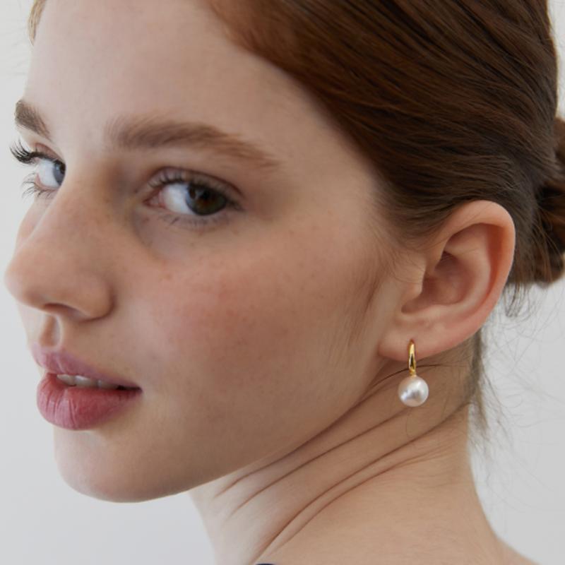 

TATIANA (925 Silver) Pearl D-Ring Hoop Earrings EC1985 Gold Plated