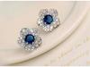 B096 British Princess Kate Style Micro-Inlaid Zircon Blue Crystal Earrings