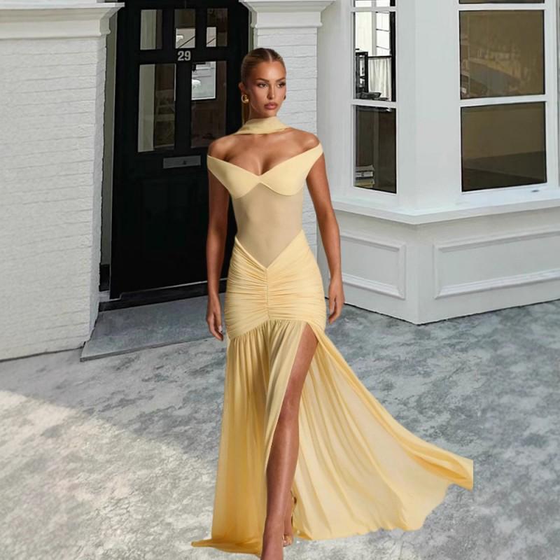 Off Shoulder Slit Evening Gown Slim Fit Irregular Mermaid Hem Party Dress