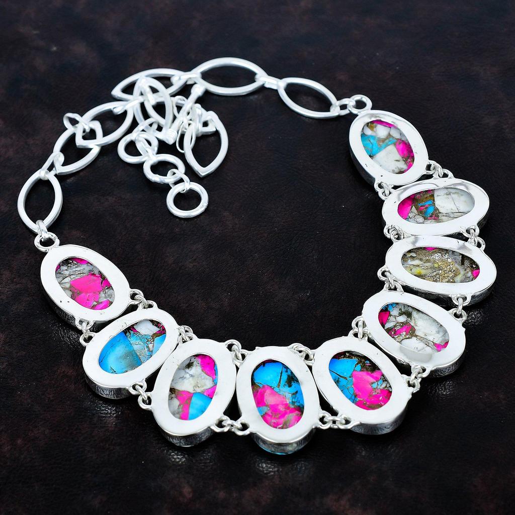 Cotton candy turquoise necklace 925 sterling silver necklace adjustable chain necklace gemstone jewelry anniversary gifts handmade necklace