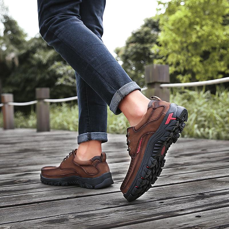 Fashion 2024 Trend Mens Slip On Walking Shoes Antiskid Men Outdoor Footwear Genuine Leather Men Casual Shoes Lace-Up Men's Hiking Shoes