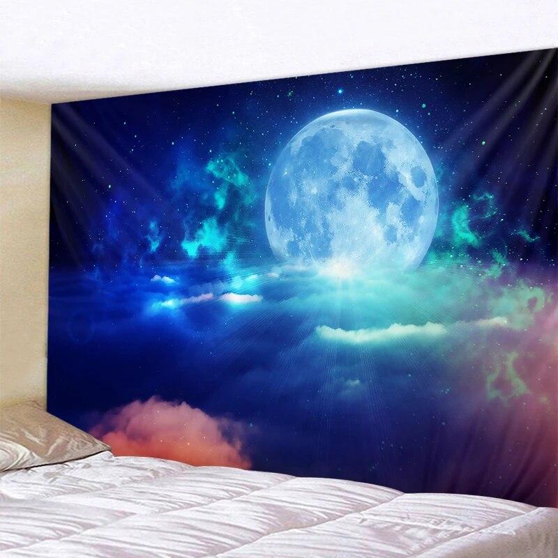 Galaxy Night Sky Tapestry Moon Night Starry Sky Scenery Tapestry Bohemian Psychedelic Home Living Room Bedroom Decoration