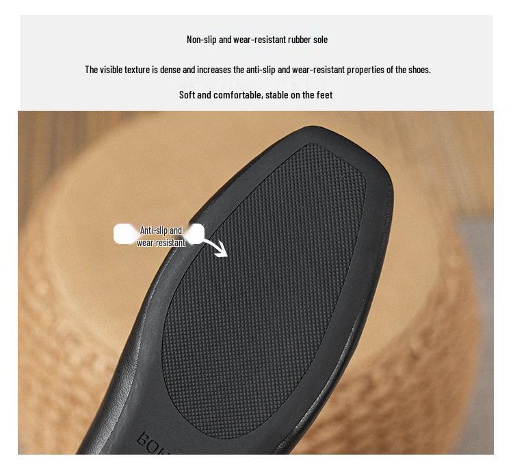 Women's Genuine Leather Flat Shoes - French Low-Cut Square Toe, Soft Sole, Plus Size 41-43, 2025 New Evening Breeze