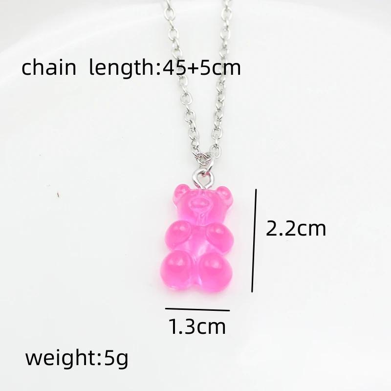 Handmade 11 Colors Candy Cartoon Bear Chokers Chain Necklaces Cute Jelly Pendant For Women&Girl Daily Jewelry Party Gifts