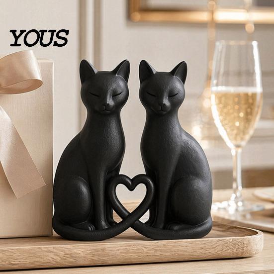 Love Heart Cat Decoration 3D Printed Couple Figurine, Minimalist Heart-Shaped Sculpture, Figurines Romantic Ornaments for Home Office Durable
