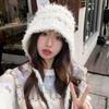 Colored jelly bean plush bucket hat winter warm face thickened knitted wool hat ear protection hat