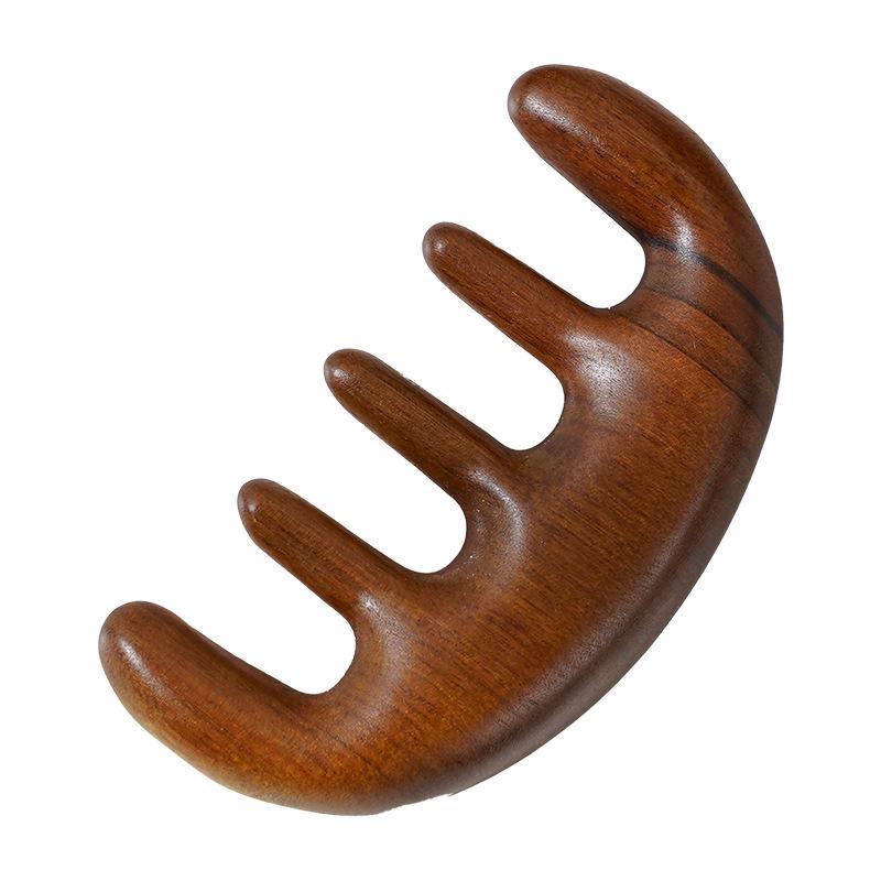Five-Finger Sandalwood Massage Comb - Portable Wide-Tooth Comb for Head Relaxation 100x58 mm